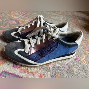 Tory Sport Blue Denim & Gray Suede Athletic Sneakers with Pink Metallic Accent